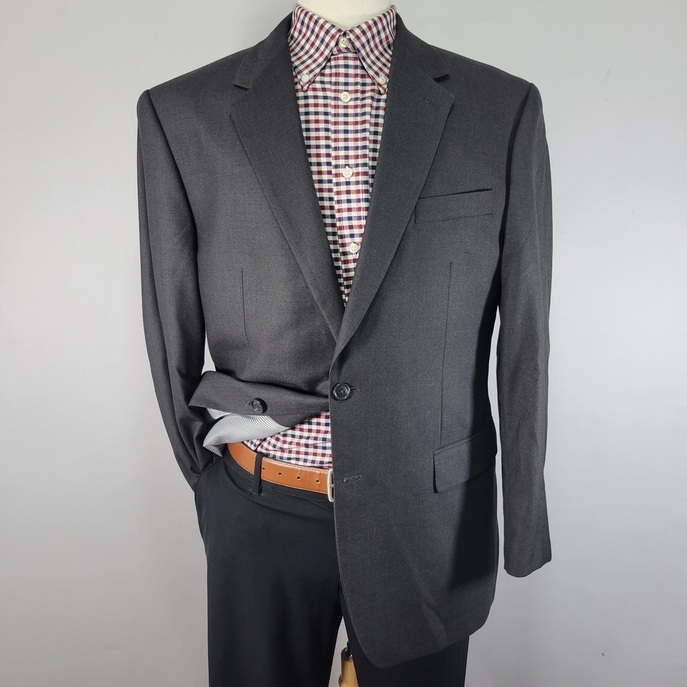 Croft Barrow Men's Sport Coat Blazer Two Button Charcoal Gray Poly Blend 42R‎